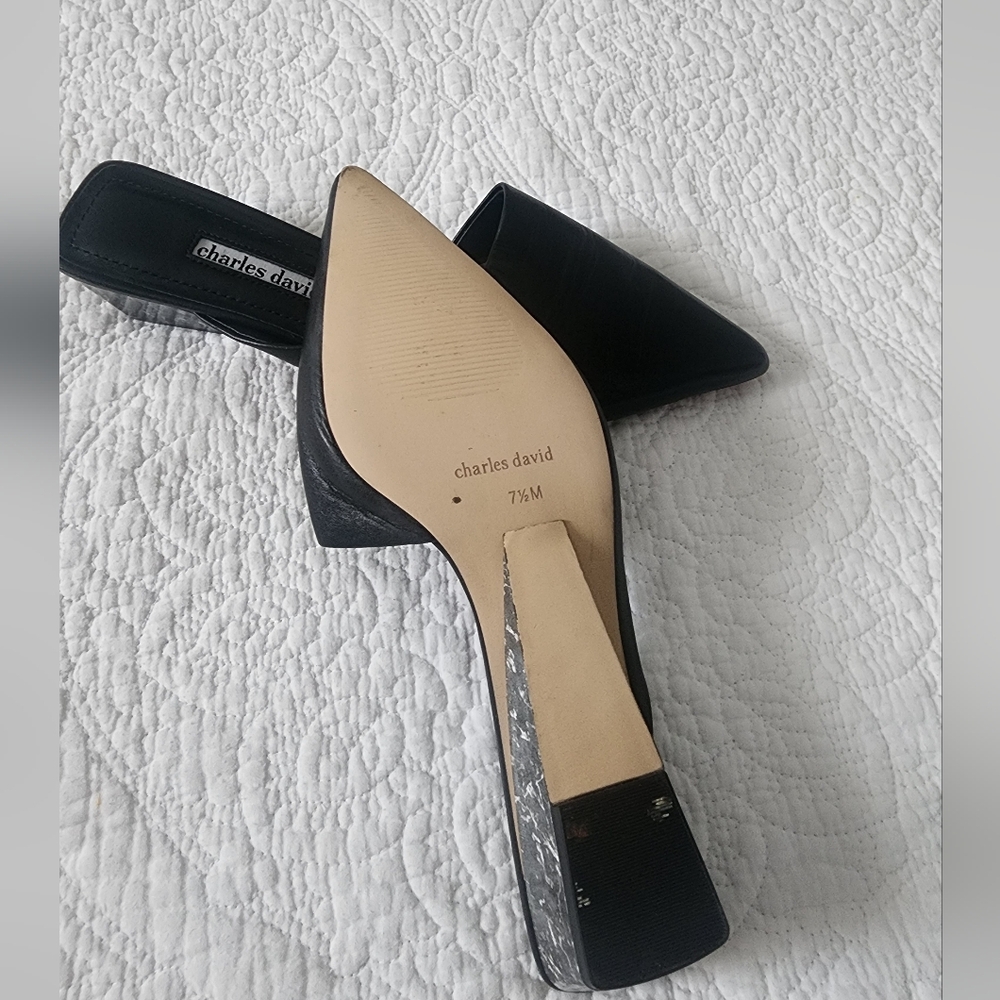 Charles David Black Leather Mules - Picture 6 of 6